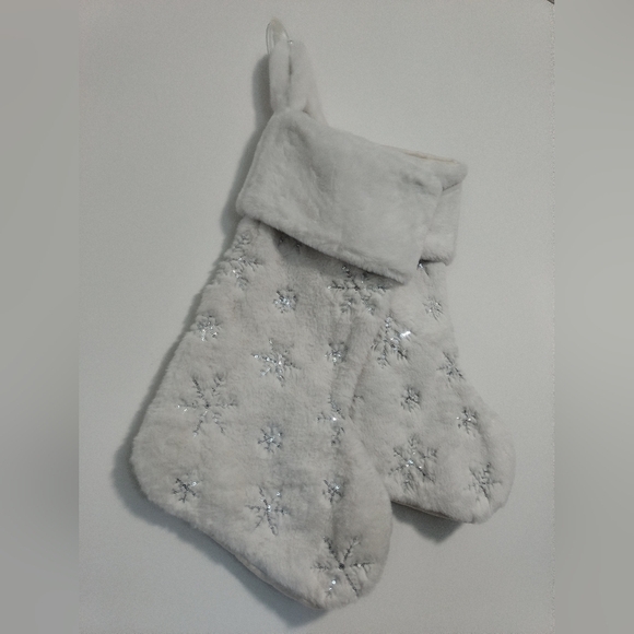 New  Pair Holiday Silver White Stockings - Picture 2 of 5